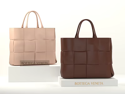 Bottega Veneta Woven Tote Bags in Blush Pink and Brown on Display Stand 3d model