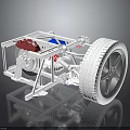 Car Chassis Suspension System with Red Blue Mechanical Components and Wheel 3d model
