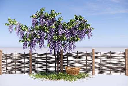 wisteria string carya willow flowering plant landscape tree landscaping tree climbing plant bamboo fence 3d model