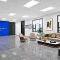 Government Service Center Front Desk Reception With Modern Sofa Chairs Coffee Table And Plants
