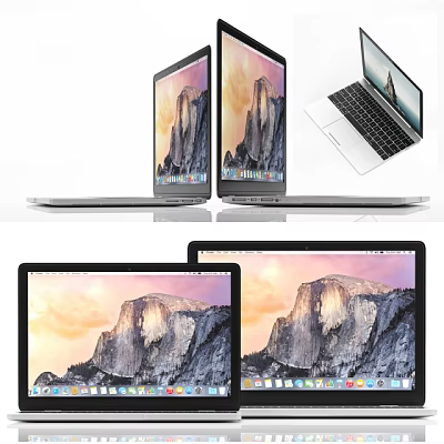 Sleek Modern Multiple Laptops And Desktops With Vibrant Scenic Display Screens 3d model