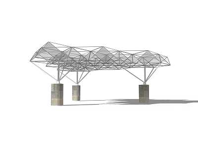 Modern Steel Structure With Geometric Frame Supported By Concrete Pillars 3d model