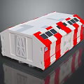 Cartoon Scene Featuring White Red Striped Vehicle Model With Windows And Door