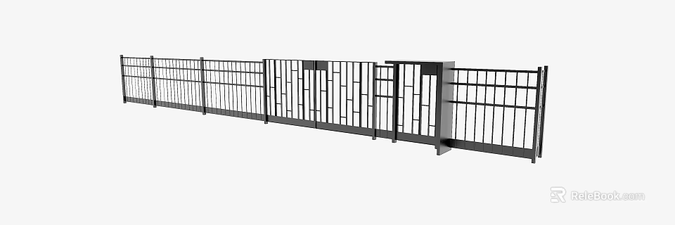 Modern Entrance Gate Design With Black Metal Railings And Geometric Patterns 3d model 