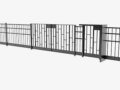 Modern Entrance Gate Design With Black Metal Railings And Geometric Patterns 3d model