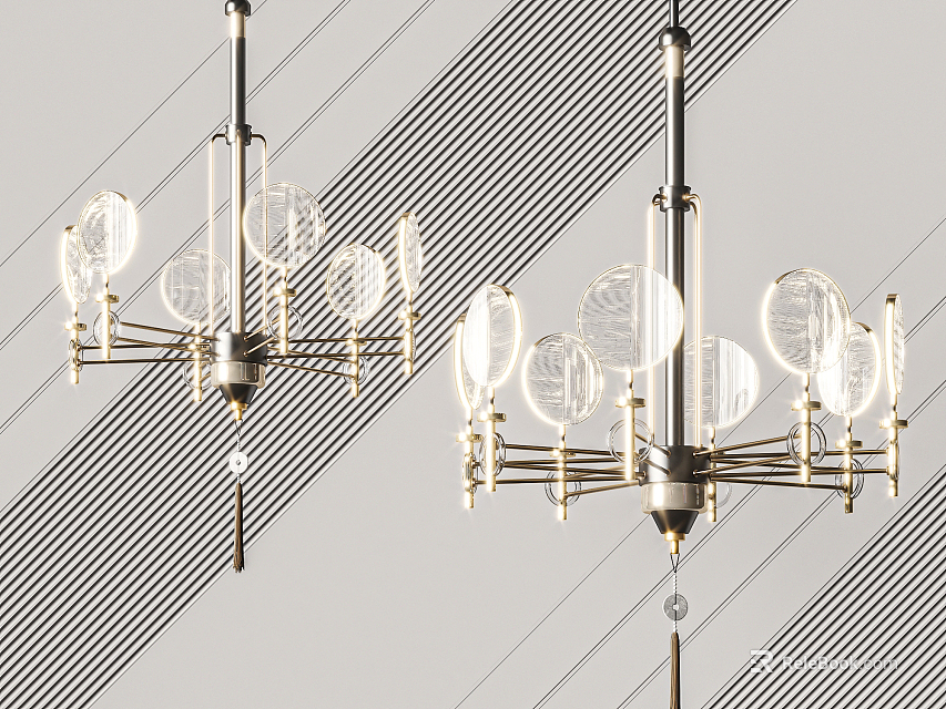 Modern Contemporary Chandelier Design With Glass Globe Bulbs And Metal Frame Details 3d model 