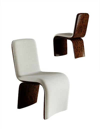 Modern Leisure Chair With Curved Design And Beige Fabric Upholstery Wooden Frame 3d model