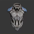 Character In Biomechanical Armor Featuring Creature Inspired Design With Blue Accents And Gray White Details