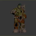 Orc Warrior Character With Green Skin Horns Spiked Armor Orange Belt And Metal Boots