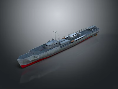 Water Vessel With Gray Body Red Bottom Mast And Deck Equipment 3d model