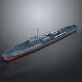 Water Vessel With Gray Body Red Bottom Mast And Deck Equipment
