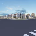 Modern High Rise and Low Rise Residential Buildings With Green Lawns Roads and Blue Sky