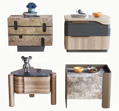 Modern Stylish Bedside Tables With Wooden Frames Marble Tops And Drawers 3d model