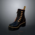 Black Stylish Ankle Boots With Golden Eyelets Yellow Stitching And Label