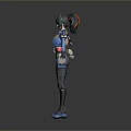 Tech Inspired Humanoid Character With Blue Black Outfit Green Waist Gear Short Hair Look