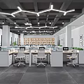 Modern Public Office Space With Open Workstations Ceiling Lights And Green Plants 3d model