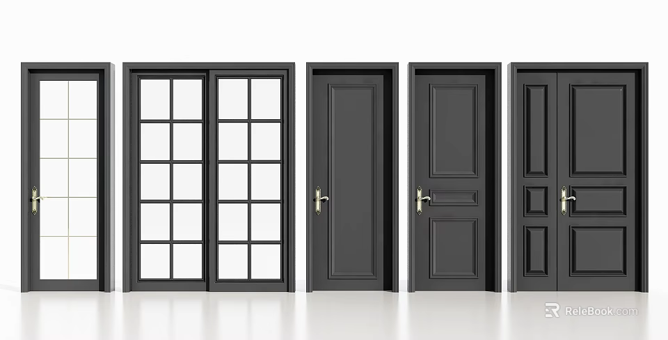 Black Hinged Doors With Glass Panel And Various Design Styles For Home 3d model