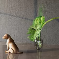 Detailed Reptile Sculpture Ornament With Glass Vase And Green Foliage Plants