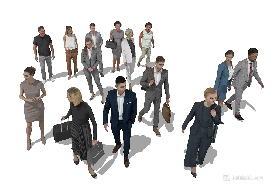 Group Of Business Professionals Walking Together In Formal Attire With Briefcases 3d model 