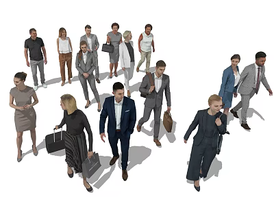 Group Of Business Professionals Walking Together In Formal Attire With Briefcases 3d model
