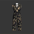 Stylish Black Jumpsuit With Floral And Leaf Patterns For Daily Use