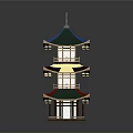 Traditional Pagoda Architecture With Green Roof Layered Eaves And Decorative Lanterns