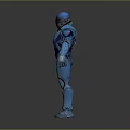 Armored Sci Fi Character In Blue Exoskeleton Suit With Futuristic 3D Render 3d model