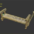 Rustic Wooden Outdoor Bench With Decorative Armrests Carved Details And Textured Surface