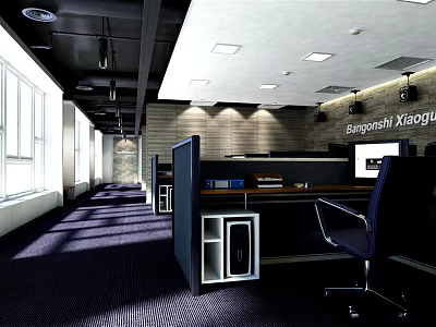 Modern Public Office Space Interior With Workstations Partitions Office Chairs And Natural Lighting 3d model