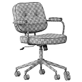 Modern Home Office Desk And Chair Set With Grey Velvet Chair Black Metal Frame And Wheels