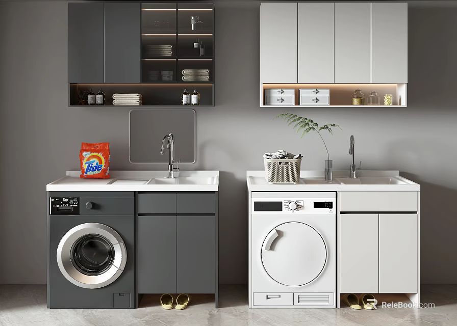 Modern Bathroom Cabinet Frames With Washer Sink White And Gray Design 3d model 