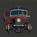 Fun Red Cartoon Style Car With Antennas And Unique Wheel Design