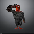Cartoon Turkey Character With Red Head Black Feathers Raised Wing And Red Feet