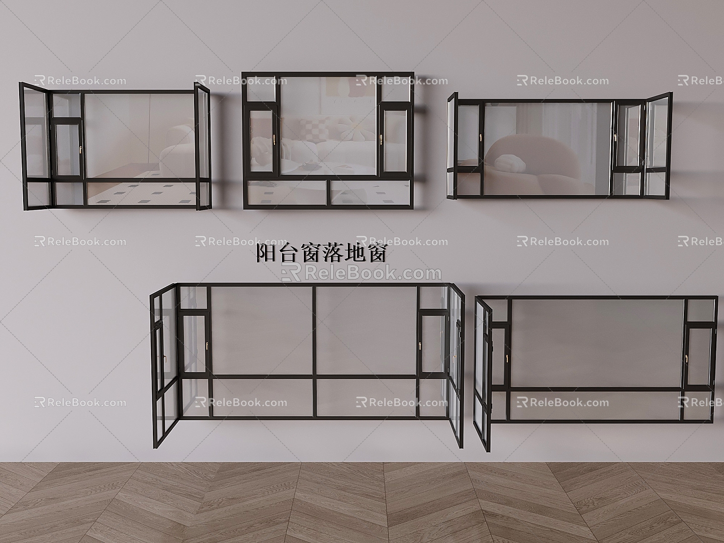 Window combination balcony window floor-to-ceiling window broken bridge aluminum balcony window casement window 3d model