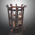 Rustic Metal Firewood Storage Basket with Ornate Handles for Home Fireplace Use