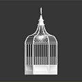White Birdcage With Delicate Openwork Structure And Hexagonal Base On Reflective Surface