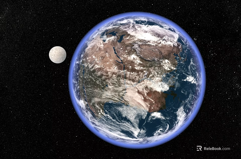 View of Earth and Moon in Space with Cosmic Background and Stars 3d model 
