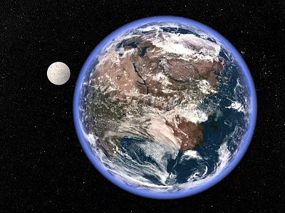 View of Earth and Moon in Space with Cosmic Background and Stars 3d model