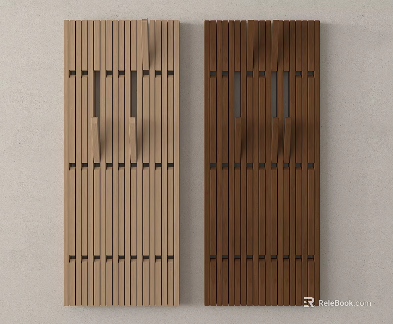 Light and Dark Wooden Panels with Multiple Hooks for Home Storage Organization 3d model