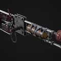 Mechanical Custom Weapon Featuring Red Gas Cylinder Metal Structure And Yellow Black Parts