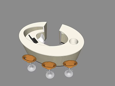 Modern Circular Bar Counter With White Top And Orange Stools Transparent Bases 3d model