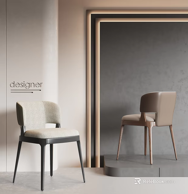 Designer Modern Dining Chairs With Upholstered Seats And Wooden Legs In Light Gray And Beige 3d model 