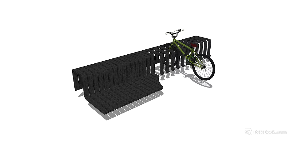Black Metal Bicycle Rack With Green Bicycle Parked In Outdoor Area 3d model 
