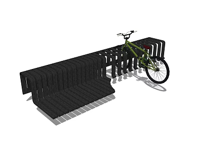 Black Metal Bicycle Rack With Green Bicycle Parked In Outdoor Area 3d model