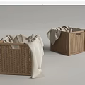 Two Wicker Storage Baskets with White Cloth Inside for Home Organization