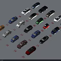 Multiple Cars in Various Colors and Different Models Arranged on Numbered Ground Surface 3d model