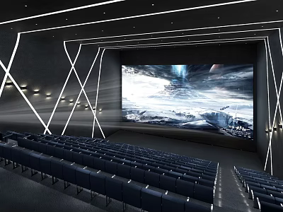 Modern Cinema Interior With Large Screen Comfortable Seats And Stylish Lighting 3d model