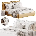 Modern Double Bed With Upholstered Headboard Plush Pillows And Cozy Bedding 3d model