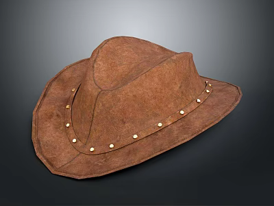 Classic Brown Leather Cowboy Hat With Decorative Metal Studs Around Brim 3d model