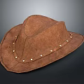 Classic Brown Leather Cowboy Hat With Decorative Metal Studs Around Brim